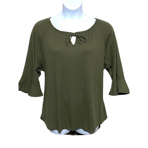 Fred David Tops - Fred David Womens Plus 2X Tie Neck Bell Sleeves Flowy Hippie Retro Casual Boho